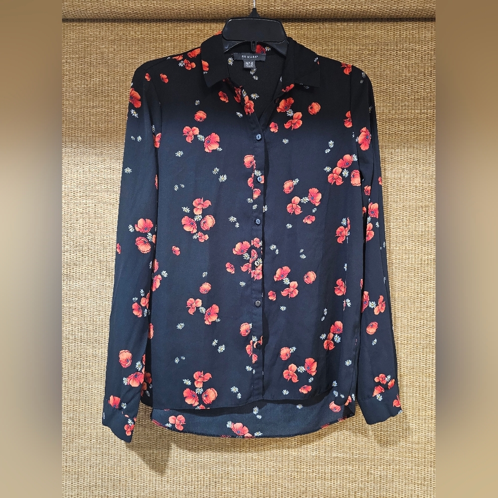 Primark Black and Red Floral Button Down Shirt